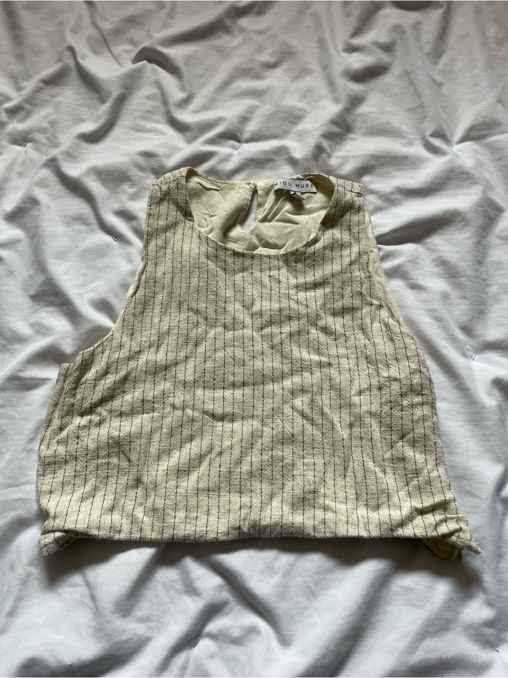 Crop Tank Top in Cream with Thin Pinstripes